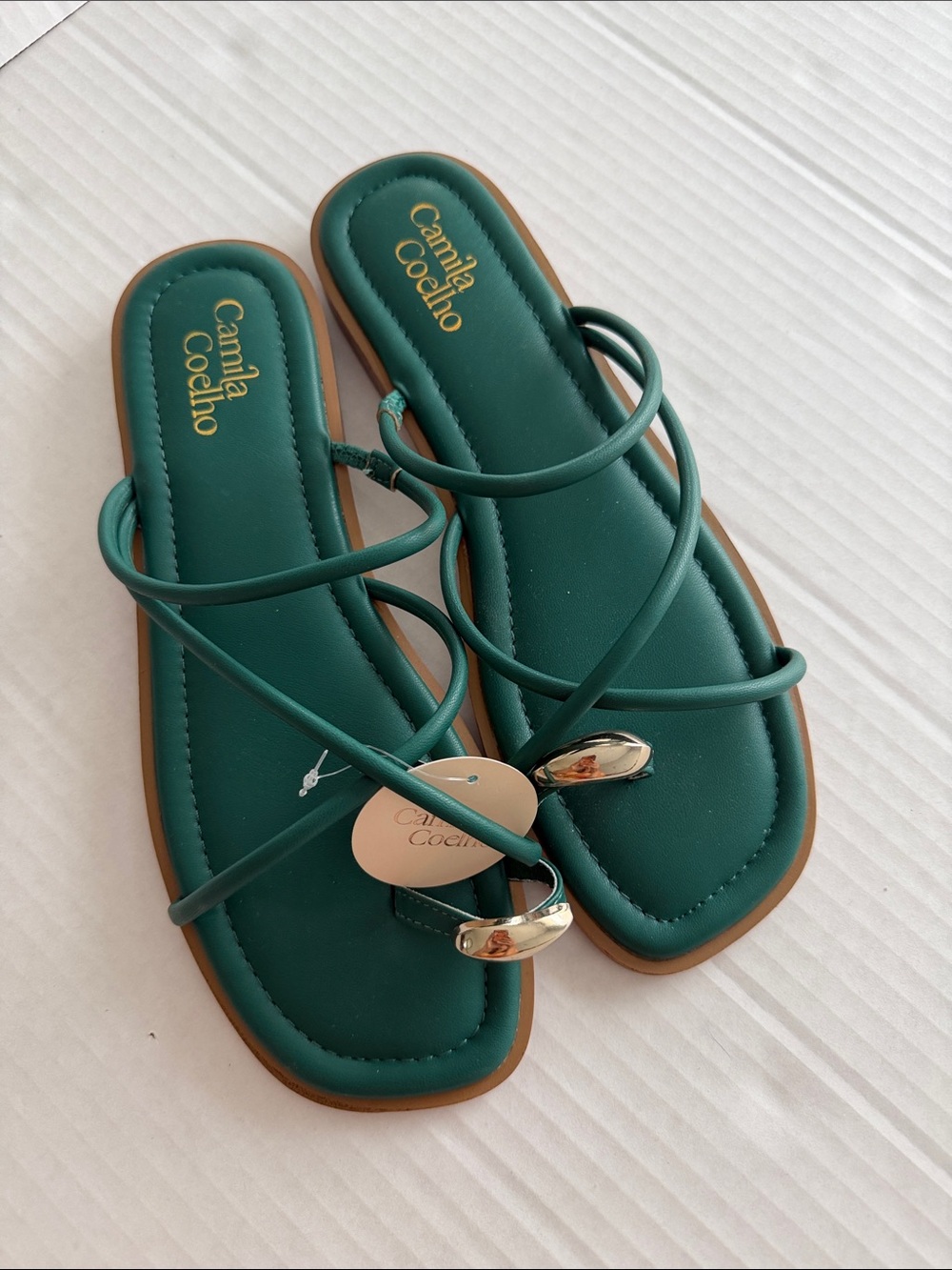 Camila Coelho Green Strappy Slide Sandals with Gold Accents NWOT size 10